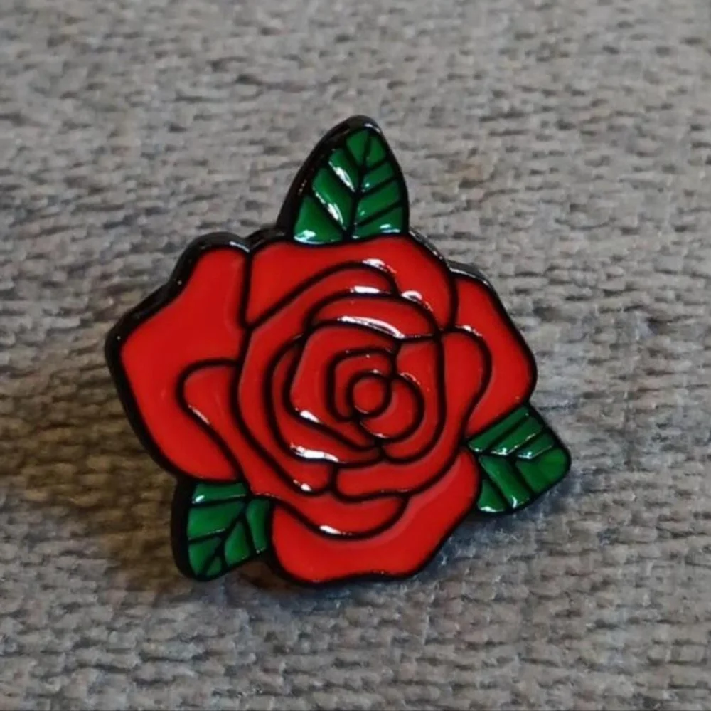 Red Rose Metal Enamel Pin, Beauty & The Beast Vibes, Floral Summer Garden Brooch